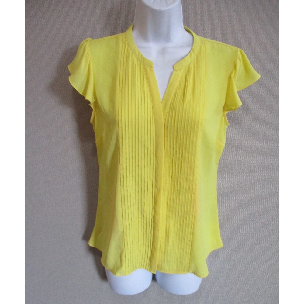 Simply Styled by Sears Pleated Yellow Flutter Sleeve Top Size Small NWT